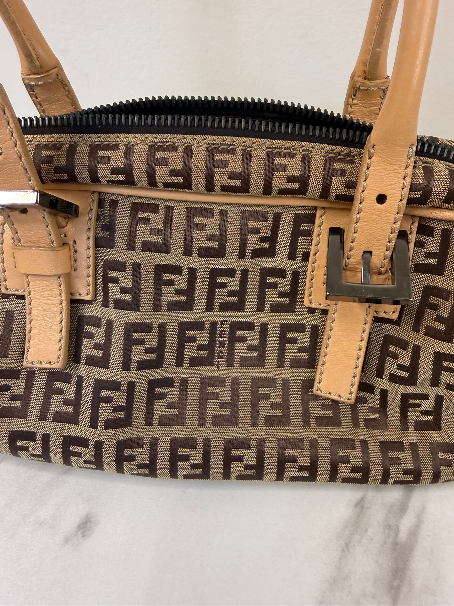 Fendi vintage Zucchino canvas and leather trim mini Boston bag