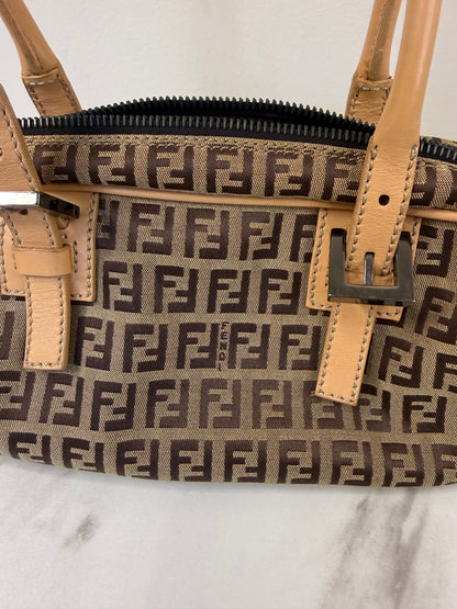 Fendi vintage Zucchino canvas and leather trim mini Boston bag