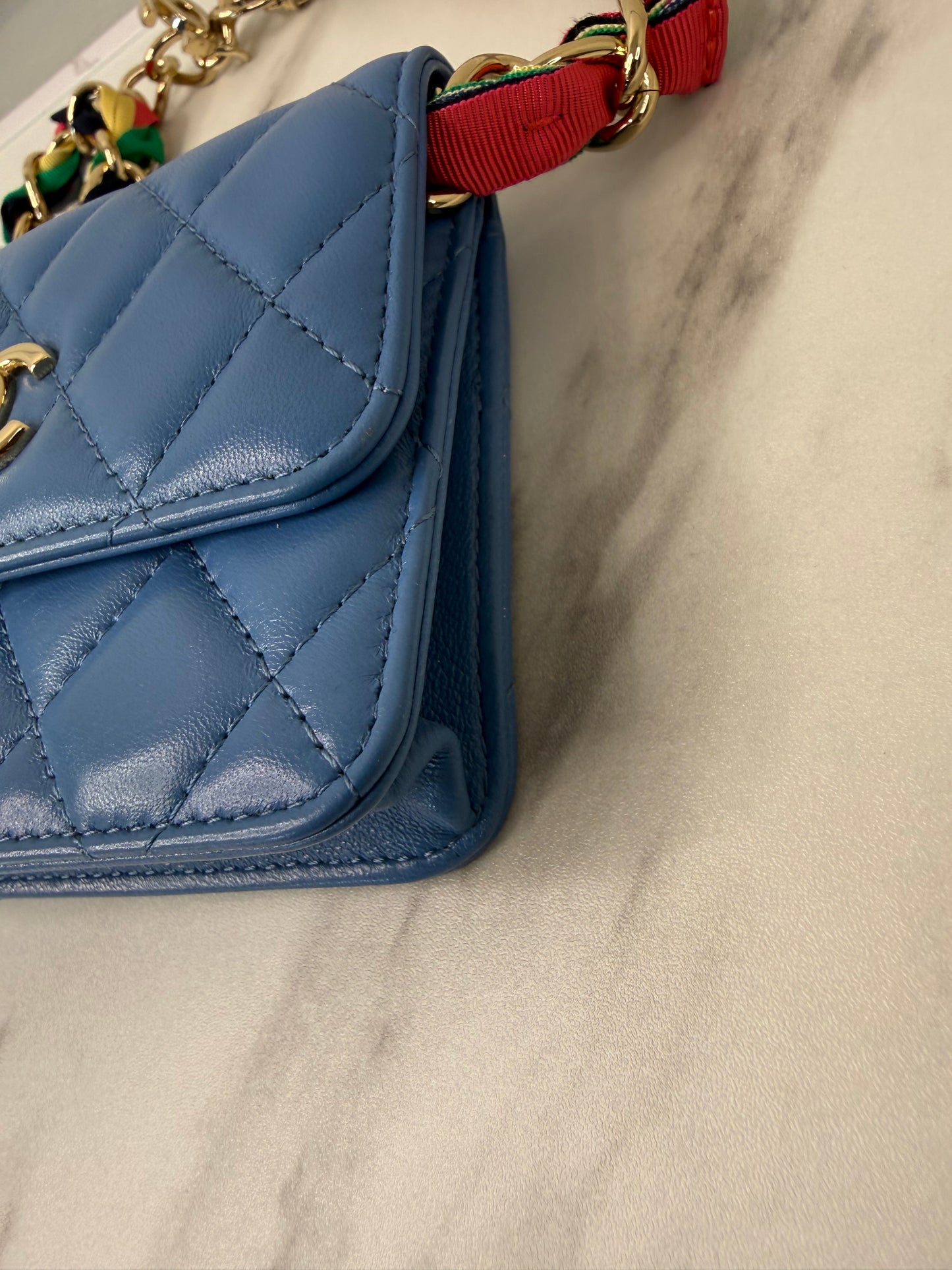 Chanel Lambskin Quilted Flap Card Holder On Chain