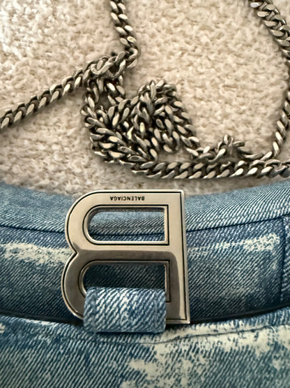 Balenciaga Hourglass Chain Wallet in blue denim printed leather bag