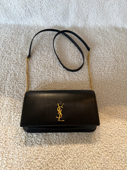 Saint Laurent Cassandre phone holder in black leather bag