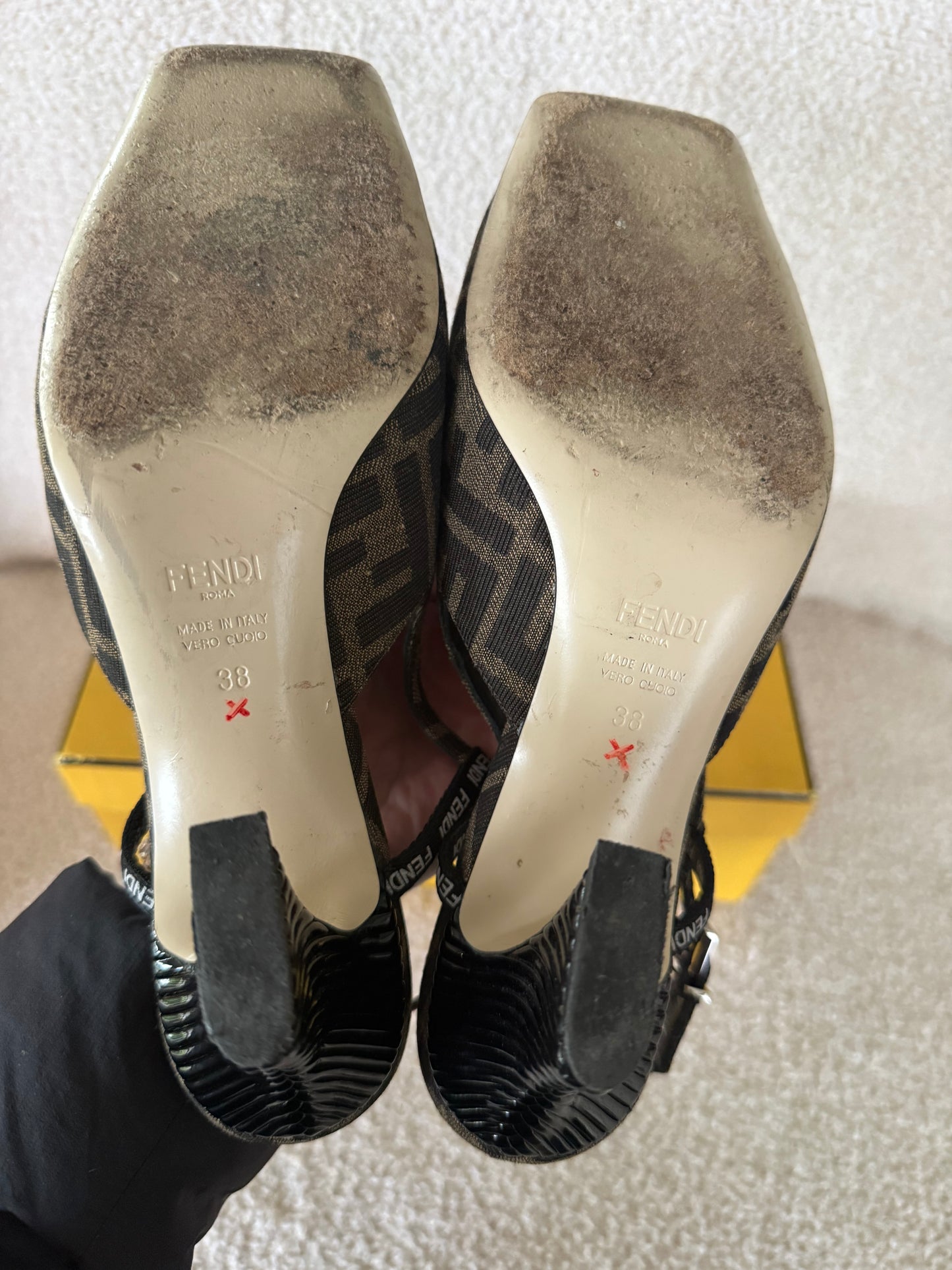 Fendi Tobacco Zucca Slingback Pumps size 38