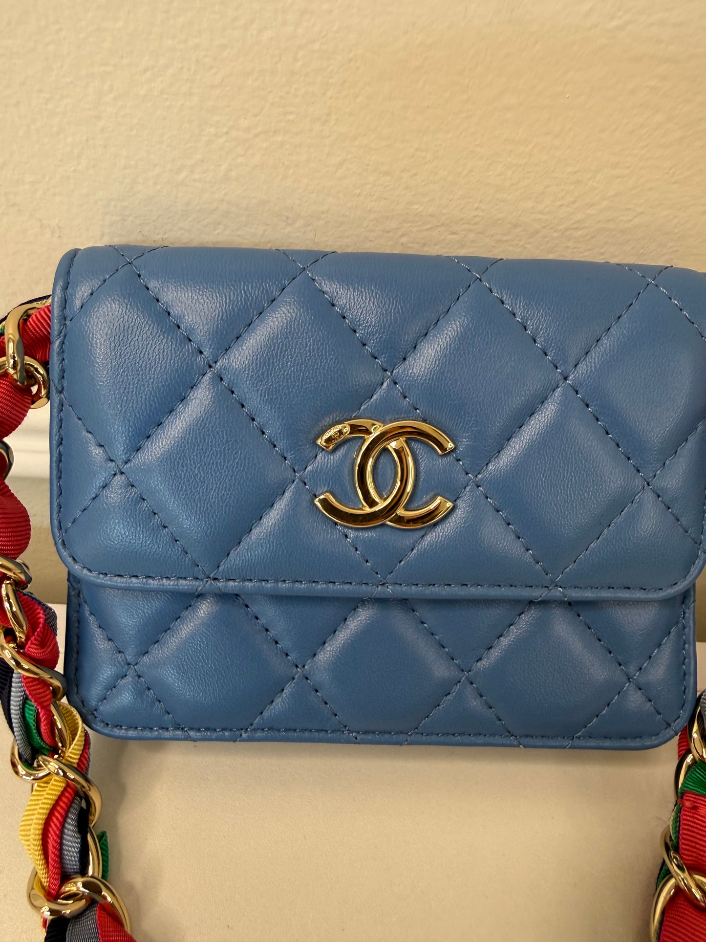 Chanel Lambskin Quilted Flap Card Holder On Chain