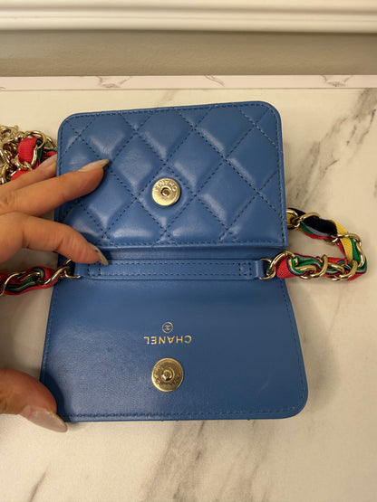 Chanel Lambskin Quilted Flap Card Holder On Chain