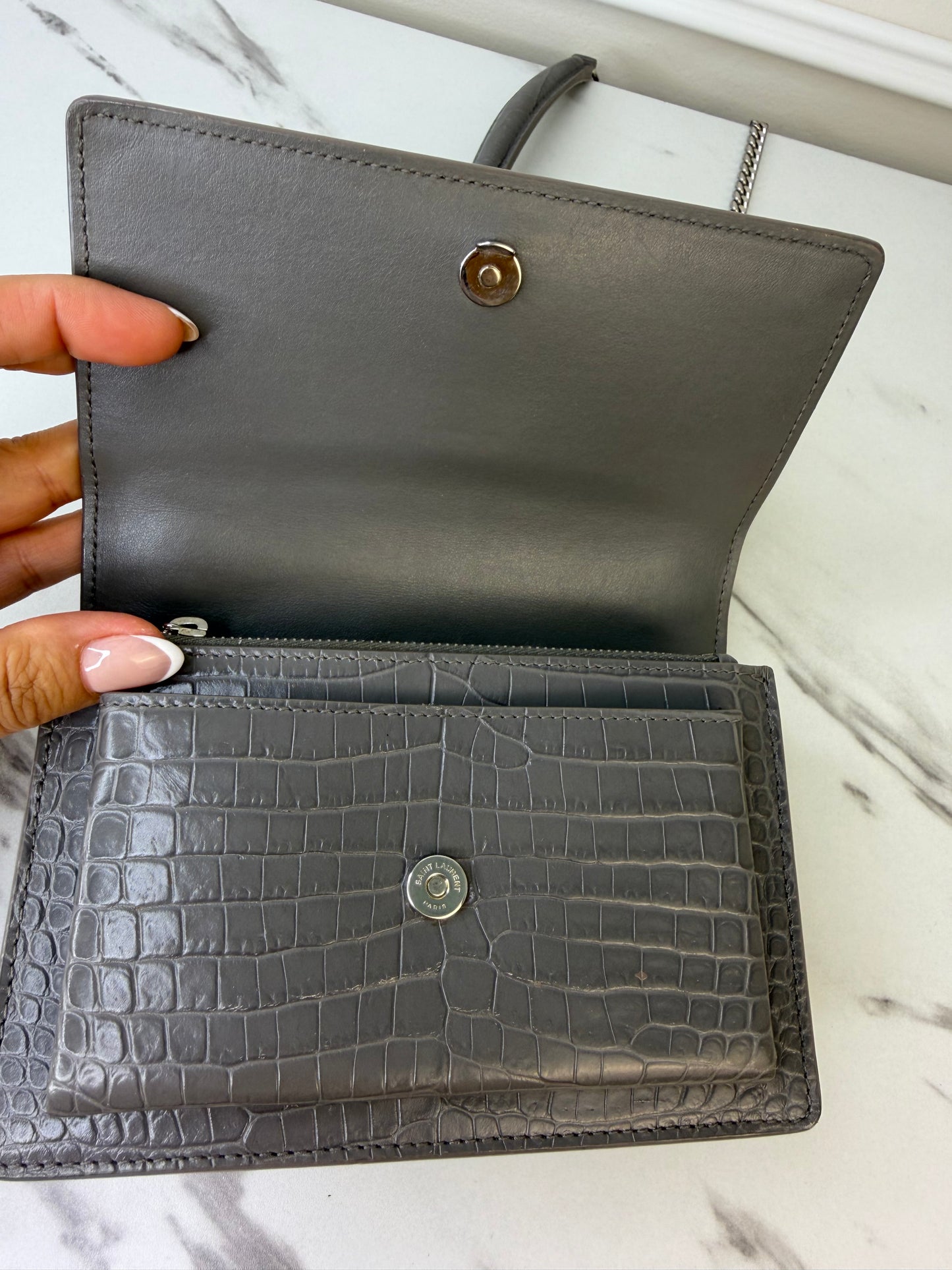 Saint Laurent Croc Embossed Sunset cross body bag