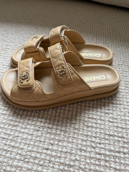 Chanel Quilted Velcro Dad Sandals, size 37
