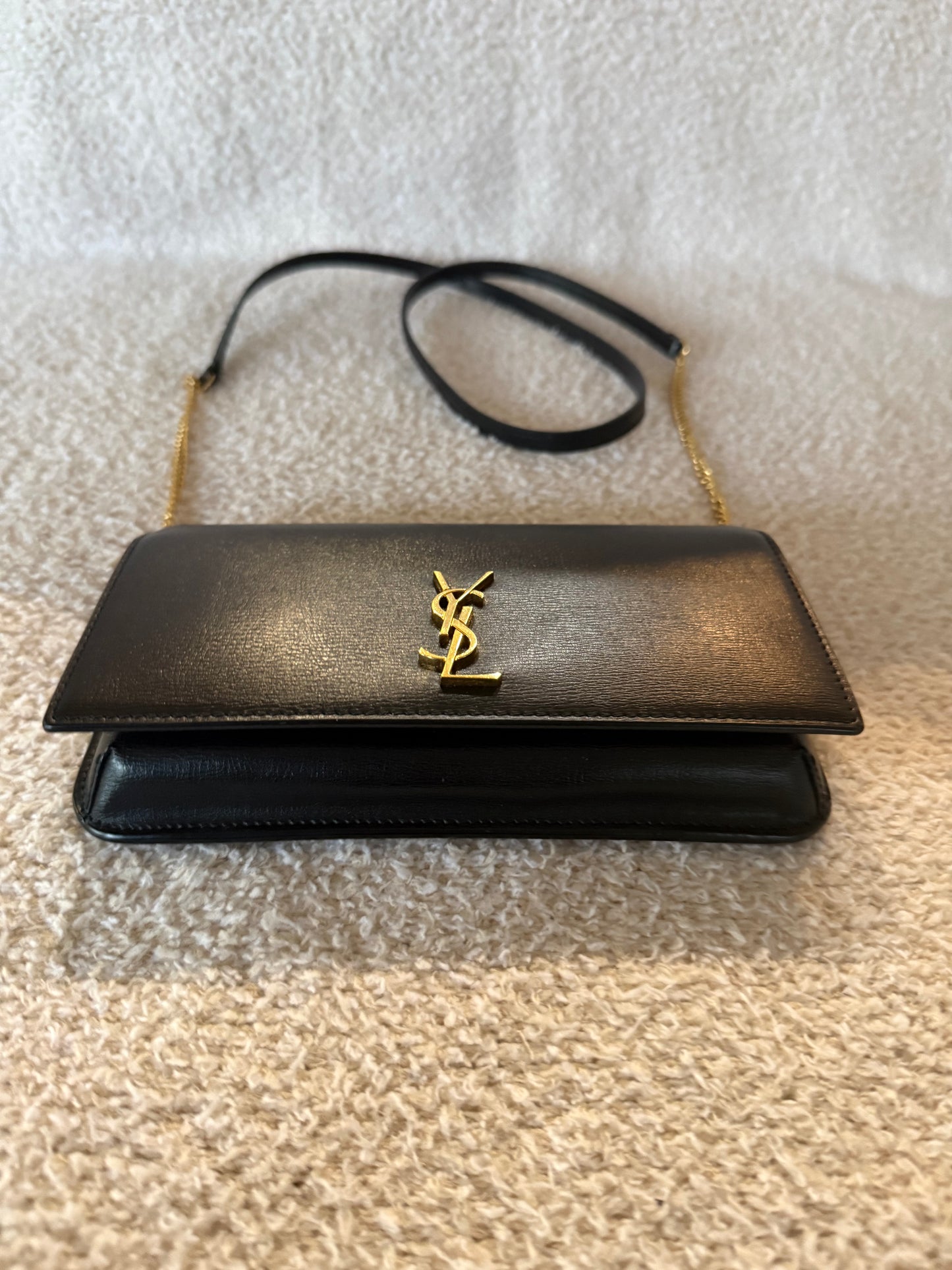 Saint Laurent Cassandre phone holder in black leather bag