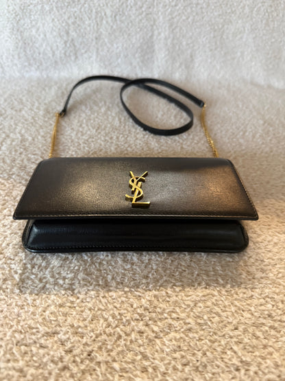 Saint Laurent Cassandre phone holder in black leather bag