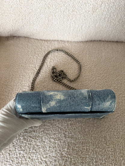 Balenciaga Hourglass Chain Wallet in blue denim printed leather bag