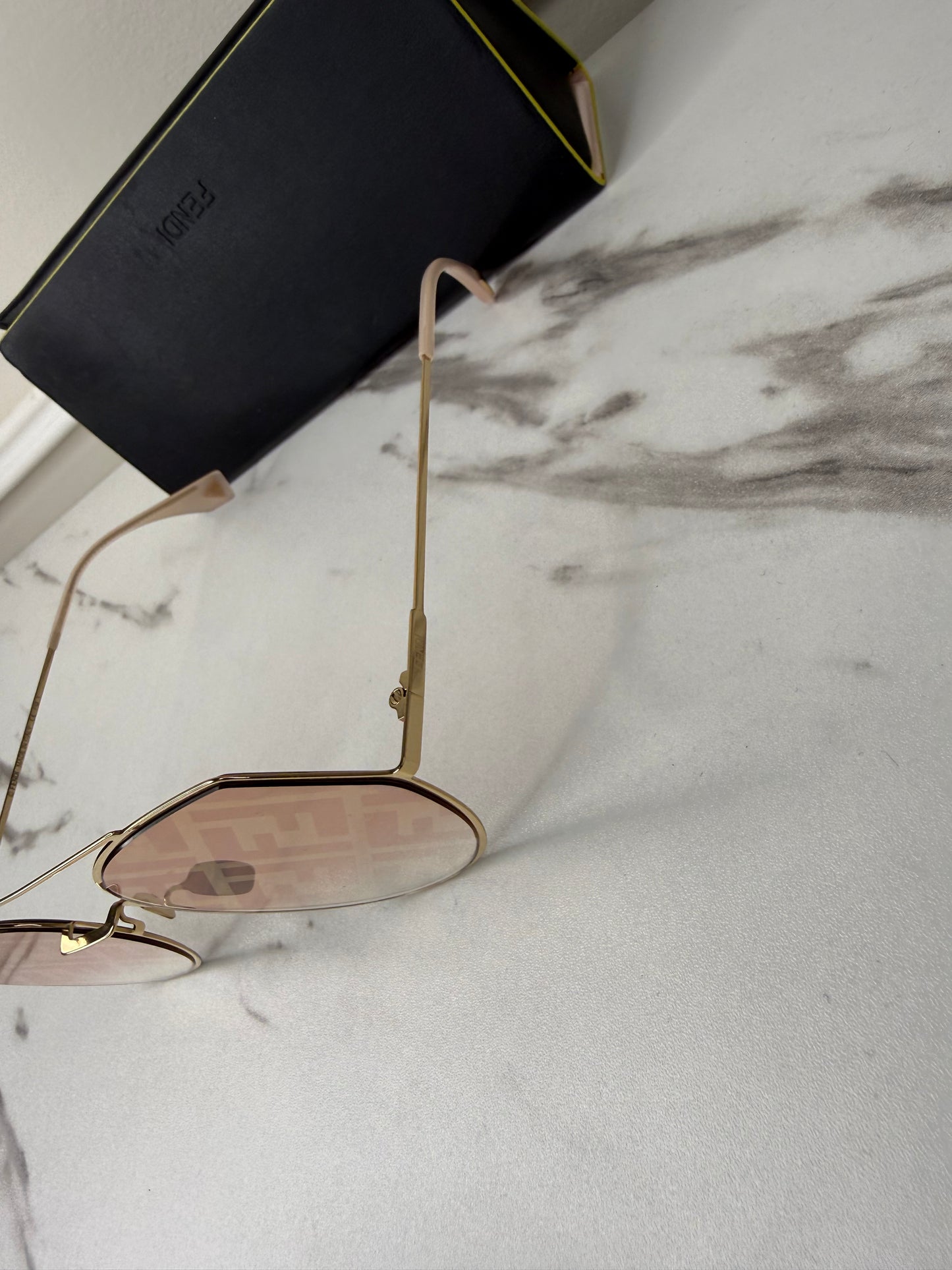 Fendi Eyeline FF 0194/S gold metal aviator sunglasses with pink shaded lenses