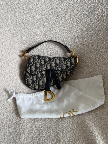 Dior Blue Oblique jacquard canvas Dior mini saddle bag