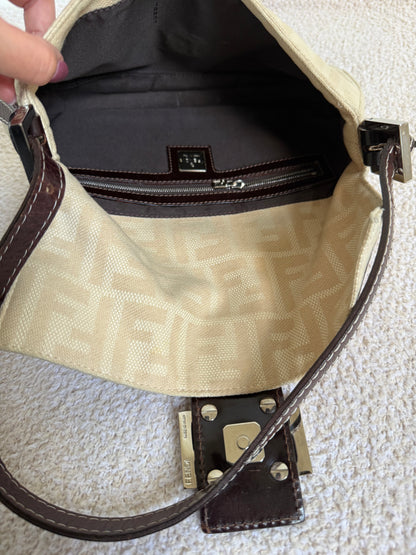 Fendi Baguette vintage beige Zucca canvas shoulder bag