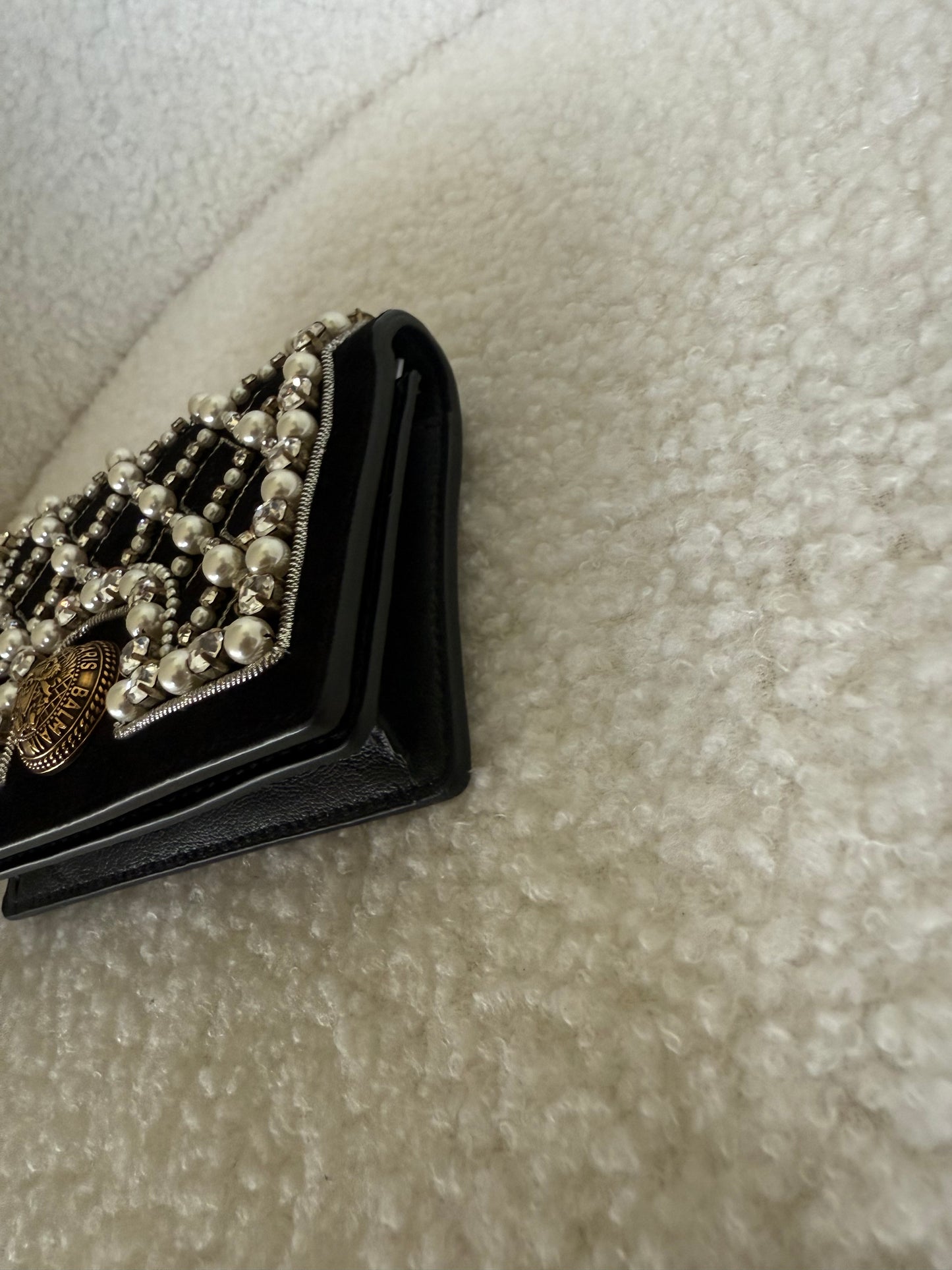 Balmain B Buzz velvet and pearl card holder