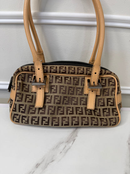 Fendi vintage Zucchino canvas and leather trim mini Boston bag