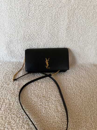Saint Laurent Cassandre phone holder in black leather bag