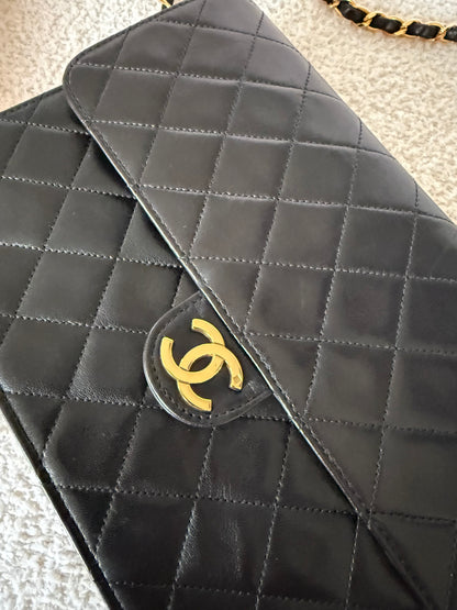 Chanel Vintage black quilted lambskin leather flap bag with gold-tone hardware