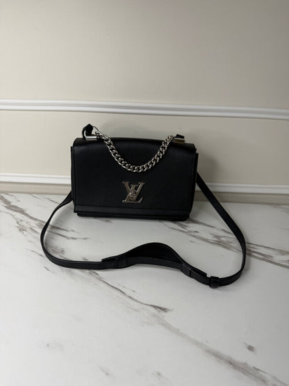 Louis Vuitton Lockme II BB bag in black grained calfskin leather with silver-tone hardware