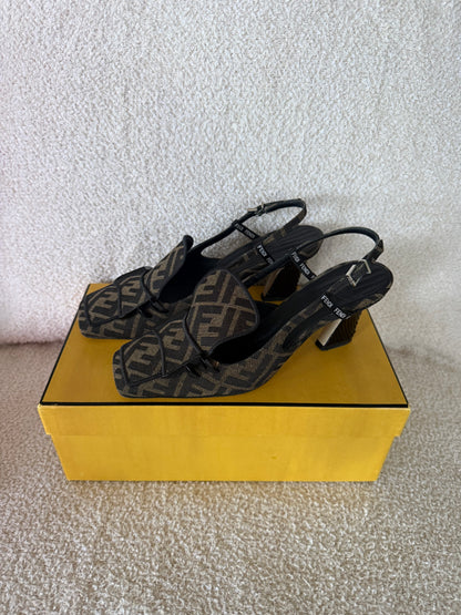 Fendi Tobacco Zucca Slingback Pumps size 38