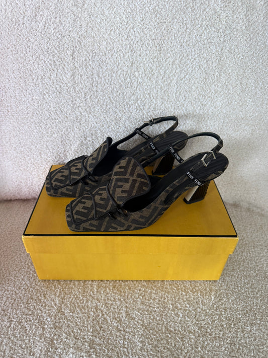 Fendi Tobacco Zucca Slingback Pumps size 38