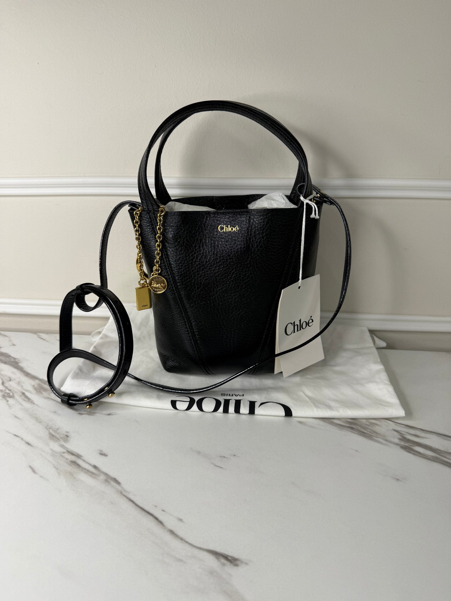 Chloé Small Spin Tote Bag black crafted from grained calf leather