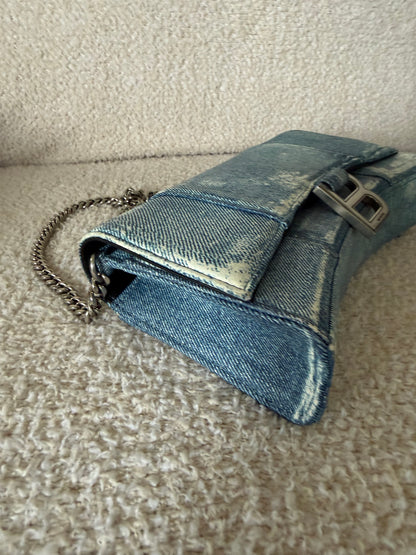 Balenciaga Hourglass Chain Wallet in blue denim printed leather bag