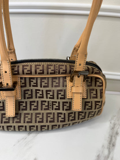 Fendi vintage Zucchino canvas and leather trim mini Boston bag