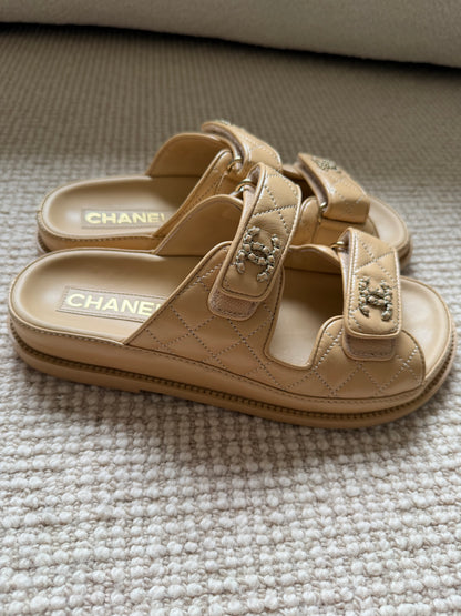 Chanel Quilted Velcro Dad Sandals, size 37