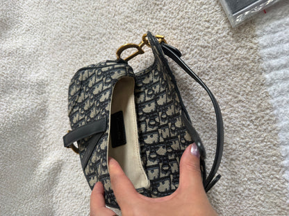 Dior Blue Oblique jacquard canvas Dior mini saddle bag