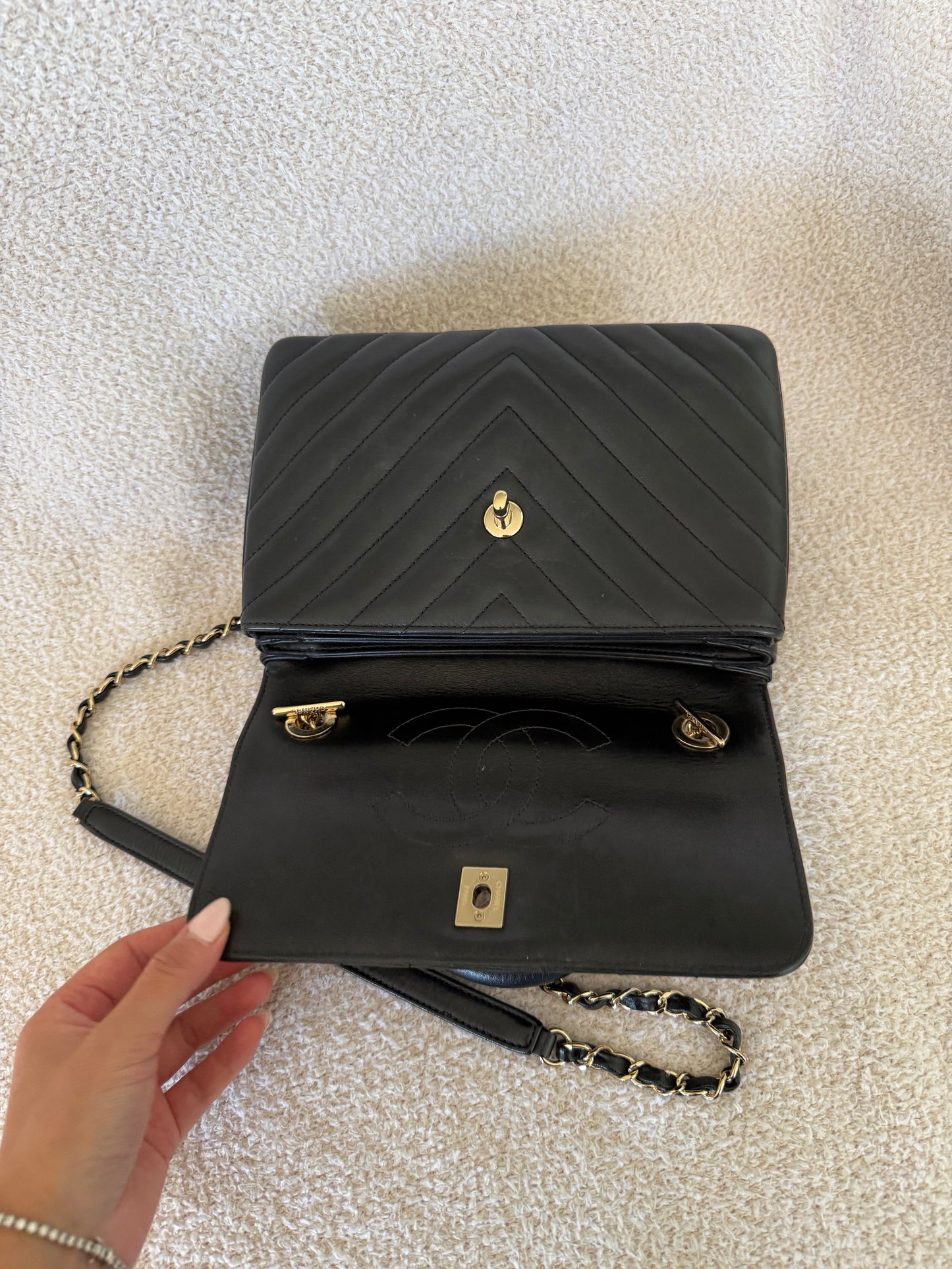 Chanel trendy cc small black chevron lambskin with ghw