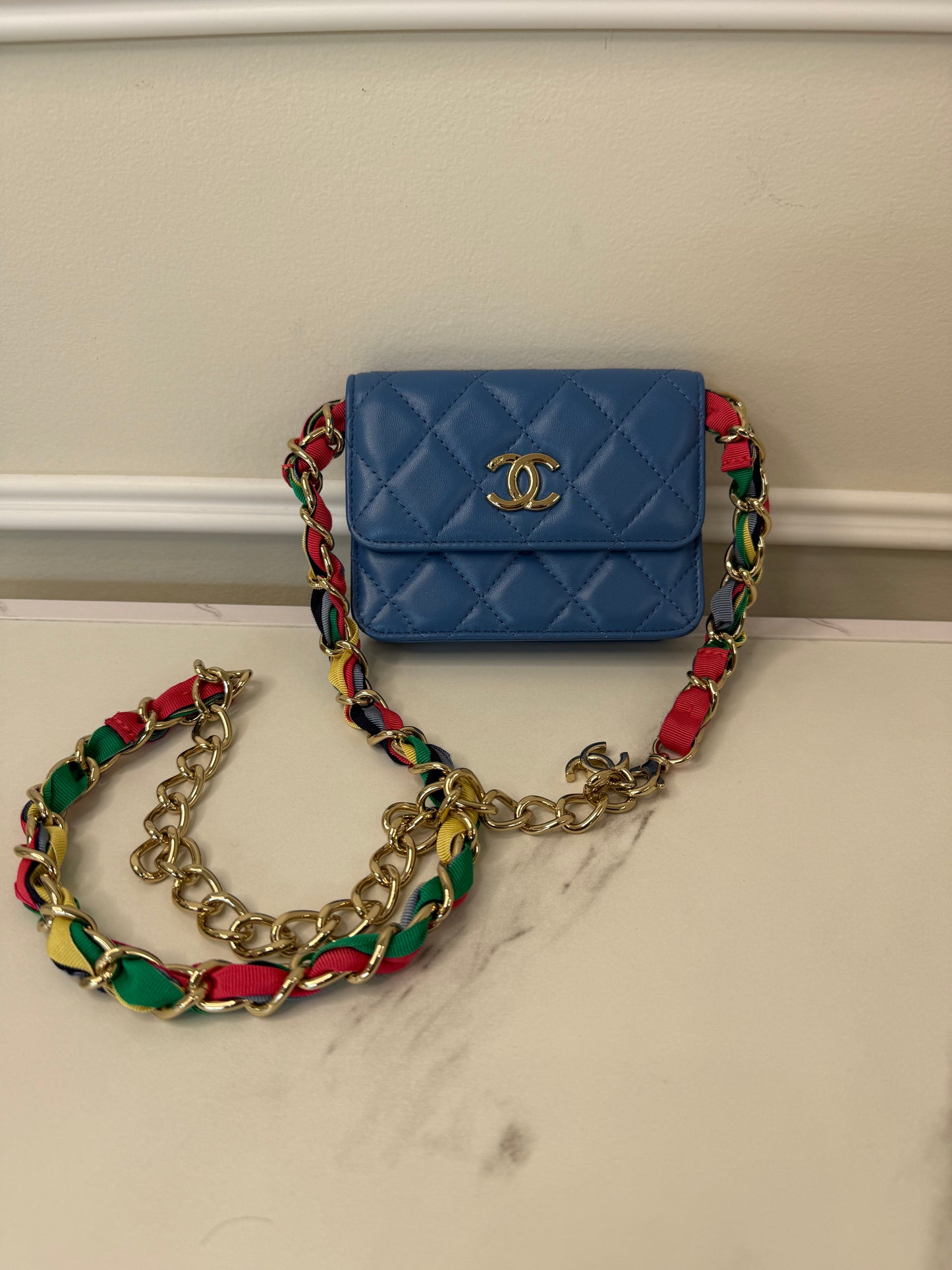Chanel Lambskin Quilted Flap Card Holder On Chain