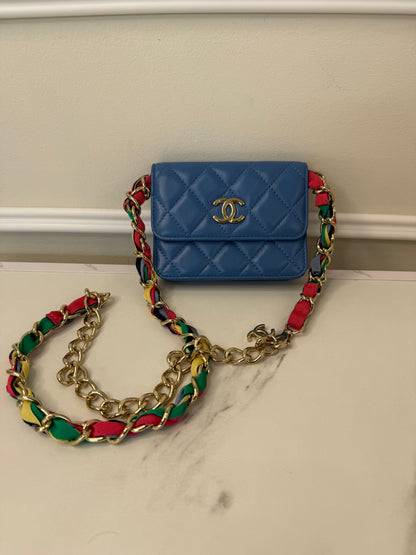 Chanel Lambskin Quilted Flap Card Holder On Chain