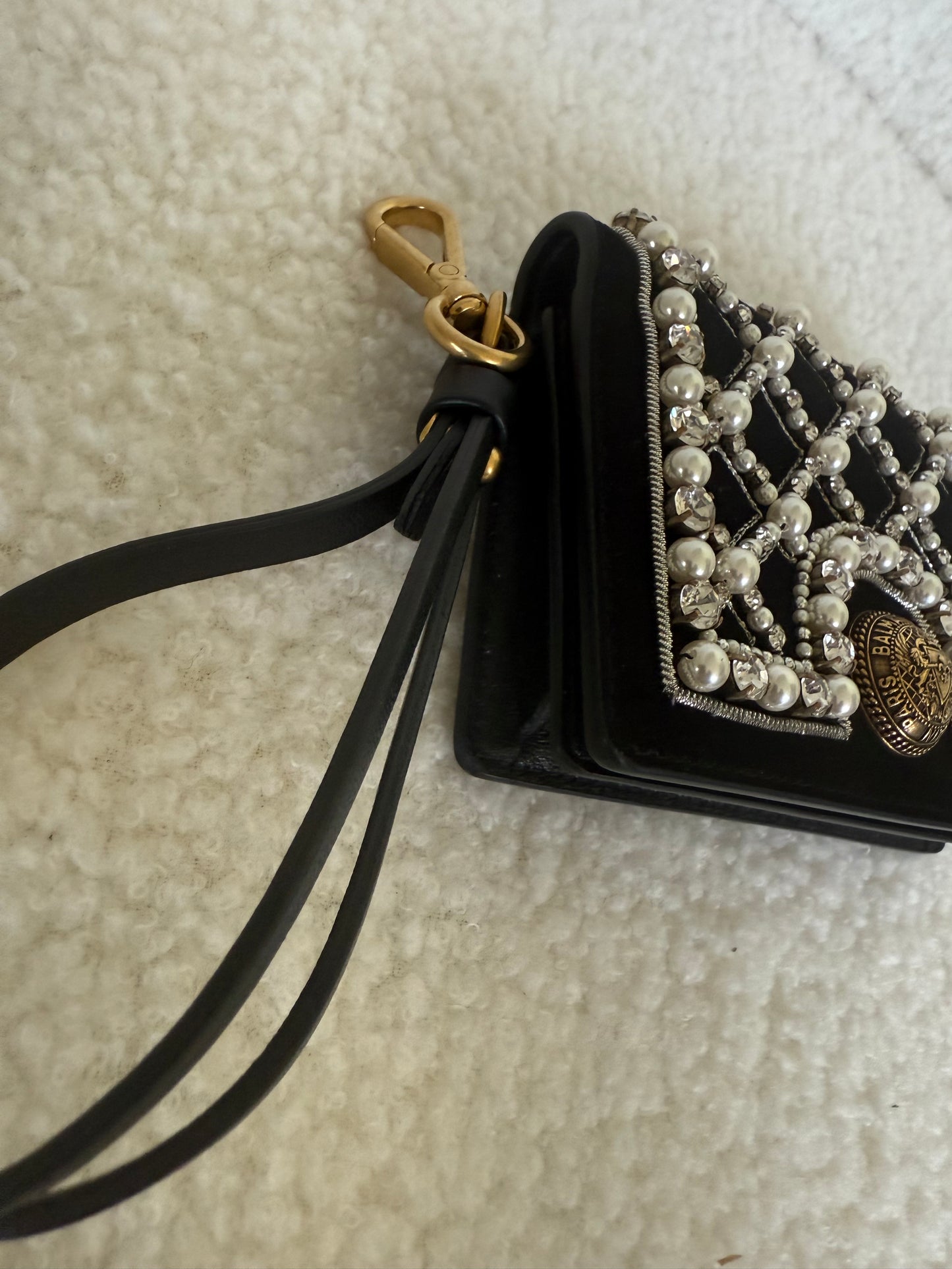 Balmain B Buzz velvet and pearl card holder