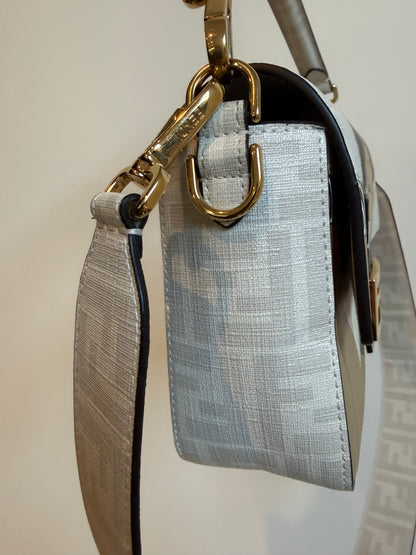Fendi White FF Glazed Coated Canvas and Leather Baguette bag