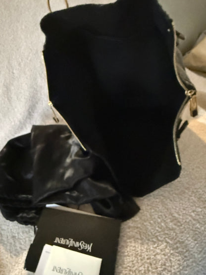 Saint Laurent Black textured Saint Rive Gauche tote bag