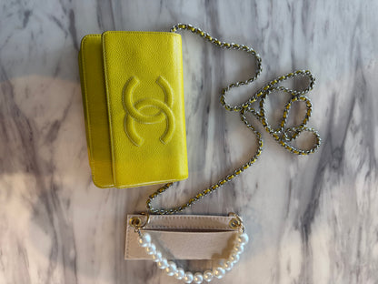 Yellow Caviar Leather Timeless CC Wallet on Chain (WOC) bag With silver hardware