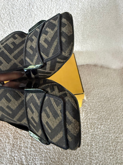 Fendi Tobacco Zucca Slingback Pumps size 38