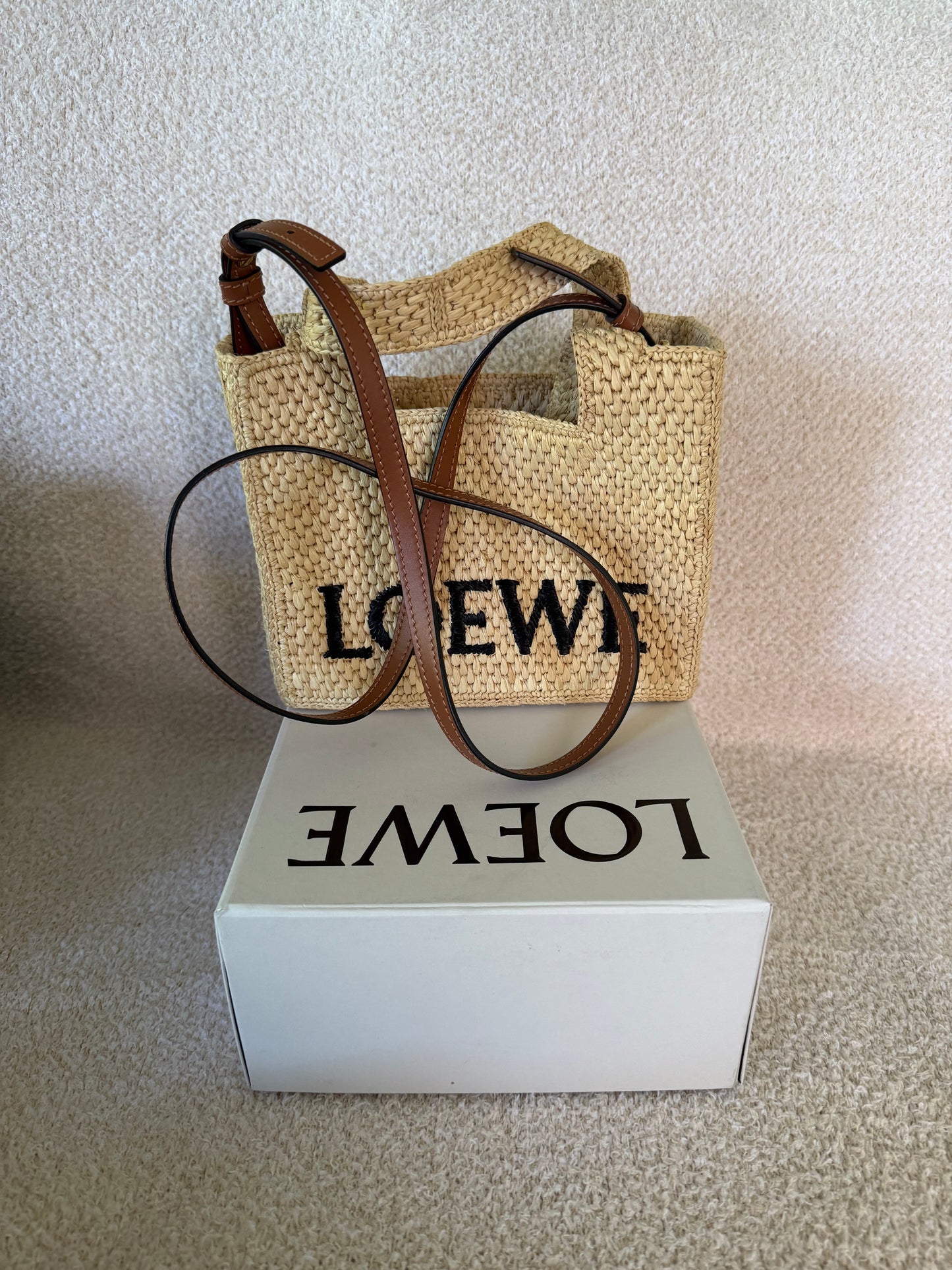 LOEWE mini Font tote in raffia