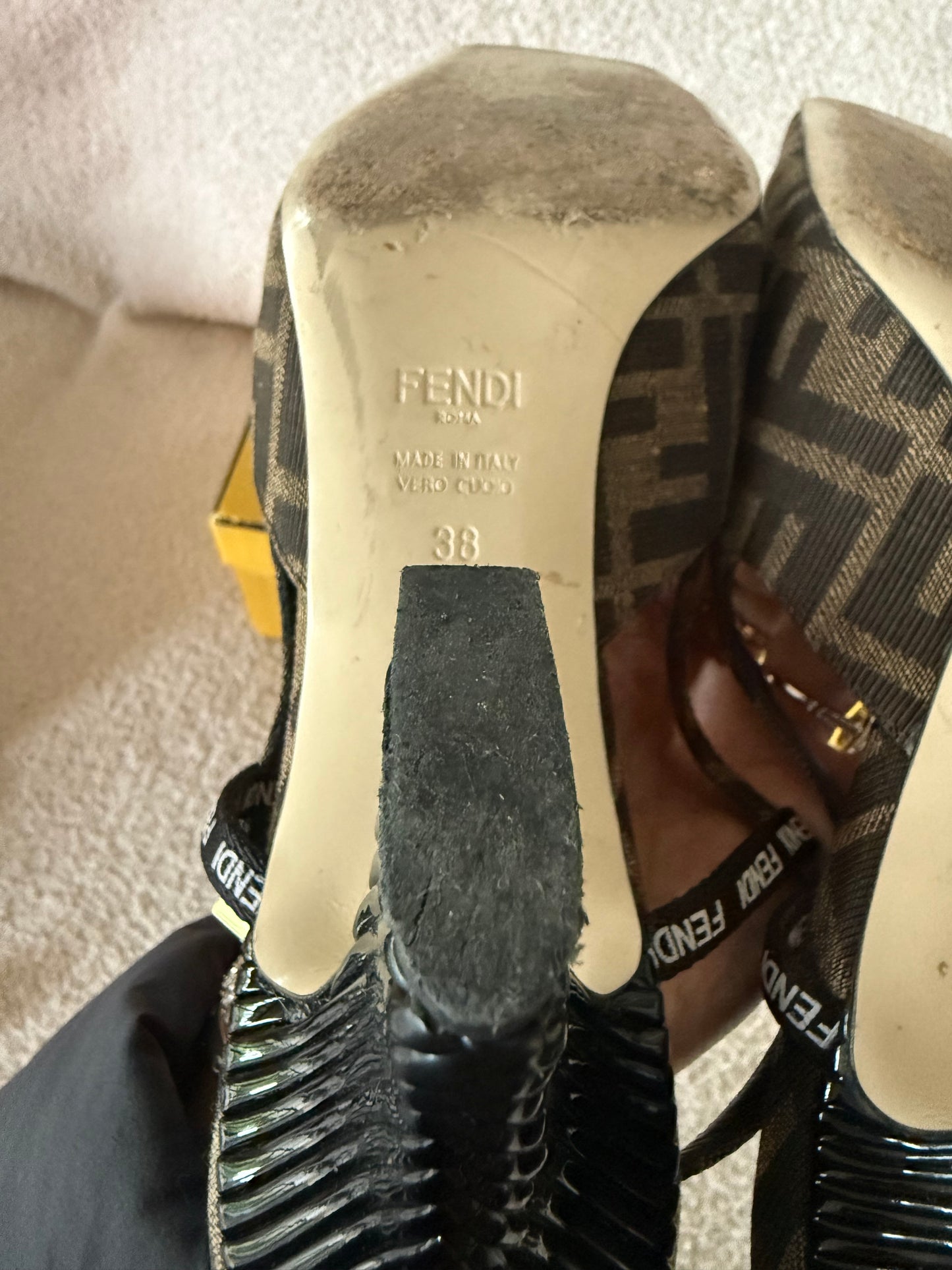 Fendi Tobacco Zucca Slingback Pumps size 38
