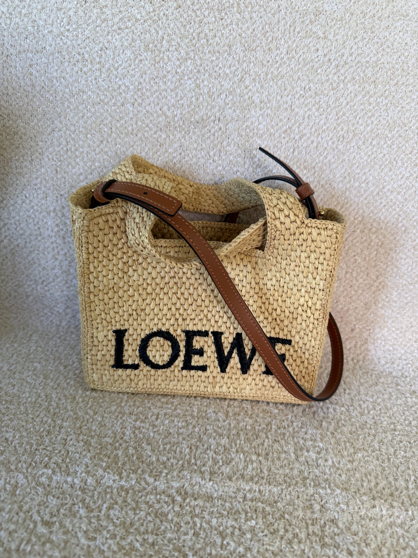 LOEWE mini Font tote in raffia
