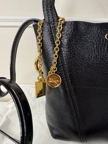 Chloé Small Spin Tote Bag black crafted from grained calf leather