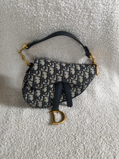Dior Blue Oblique jacquard canvas Dior mini saddle bag