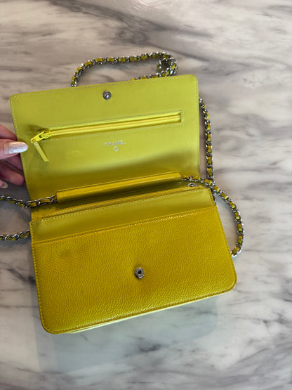 Yellow Caviar Leather Timeless CC Wallet on Chain (WOC) bag With silver hardware
