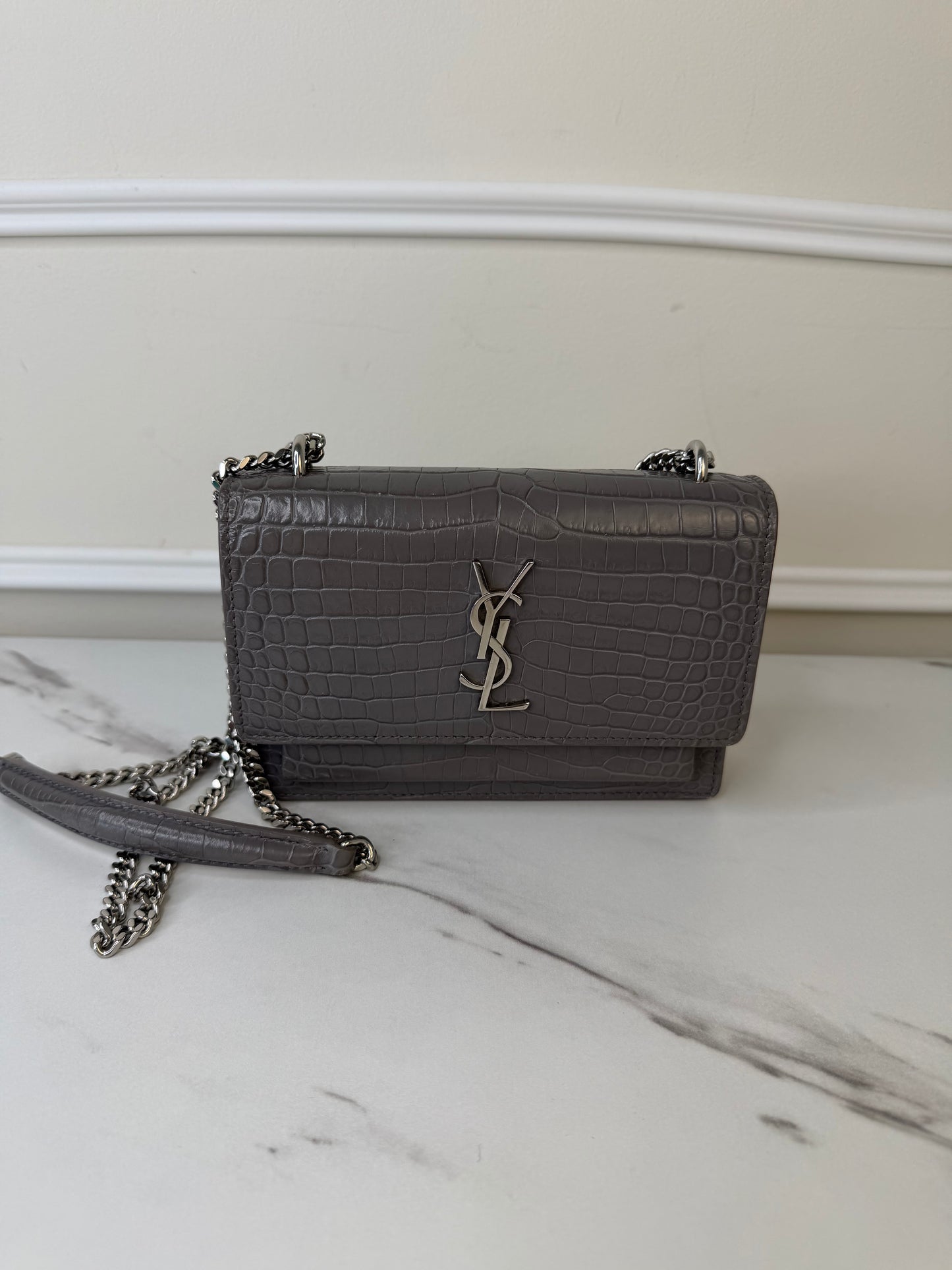 Saint Laurent Croc Embossed Sunset cross body bag
