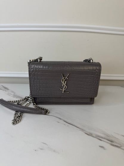 Saint Laurent Croc Embossed Sunset cross body bag