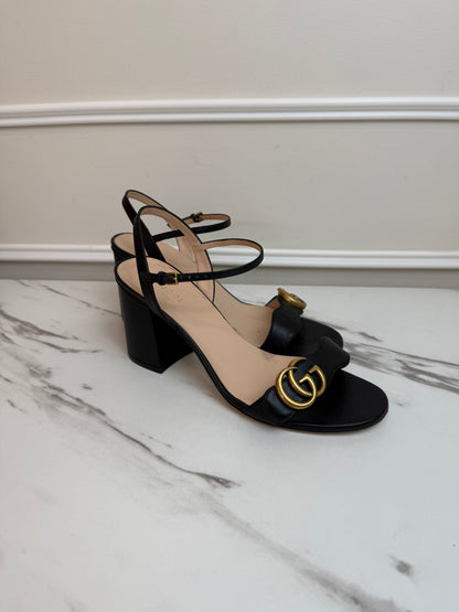 Gucci black leather GG Marmont sandals with block heels size 39