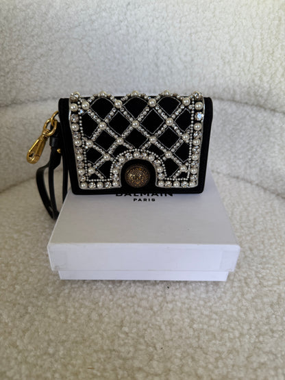 Balmain B Buzz velvet and pearl card holder
