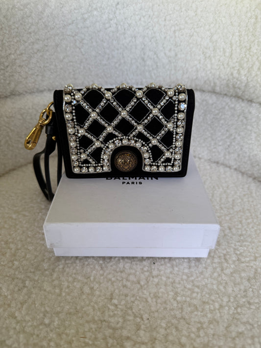 Balmain B Buzz velvet and pearl card holder