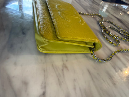 Yellow Caviar Leather Timeless CC Wallet on Chain (WOC) bag With silver hardware