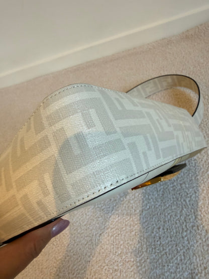 Fendi White FF Glazed Coated Canvas and Leather Baguette bag