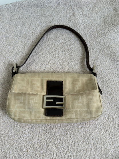 Fendi Baguette vintage beige Zucca canvas shoulder bag